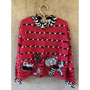 Janes closet Vintage Embellished Cardigan - Red & Black - Medium